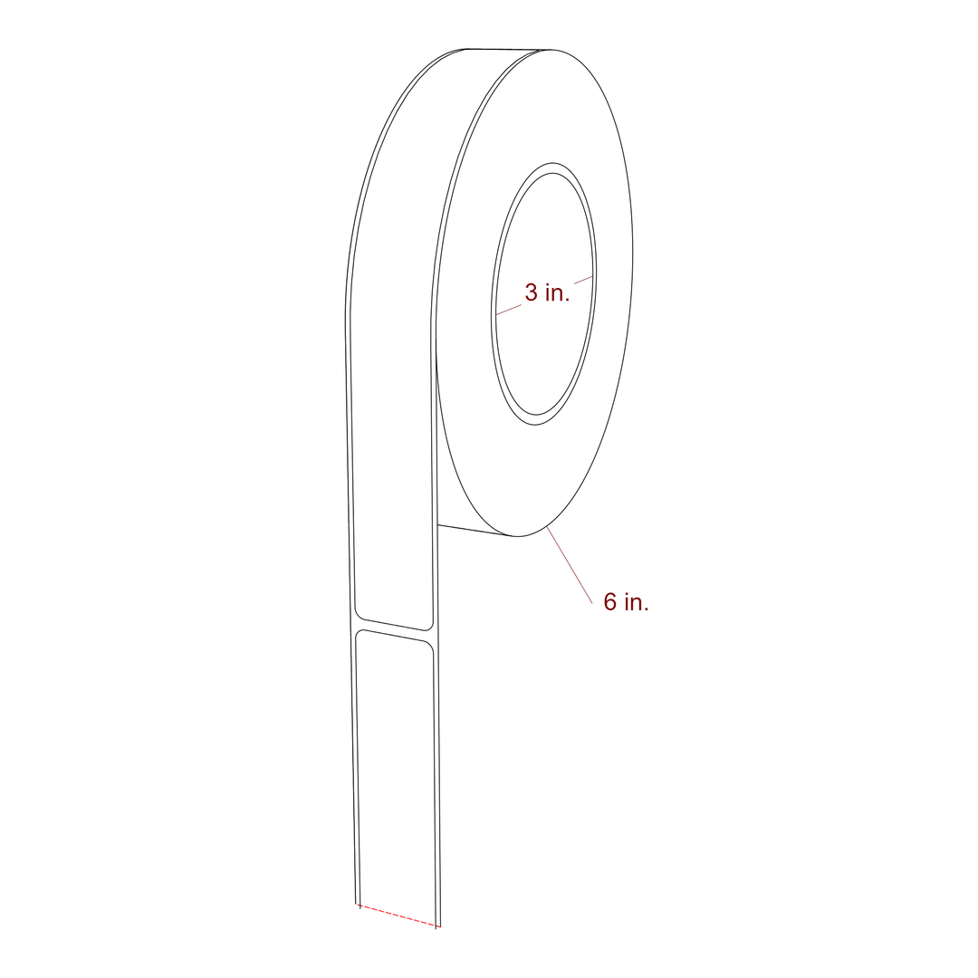 1 Inch x 8 Inch Rectangle Inkjet Label Roll - 3 Inch Core - 6 Inch Roll OD - 3D Perspective