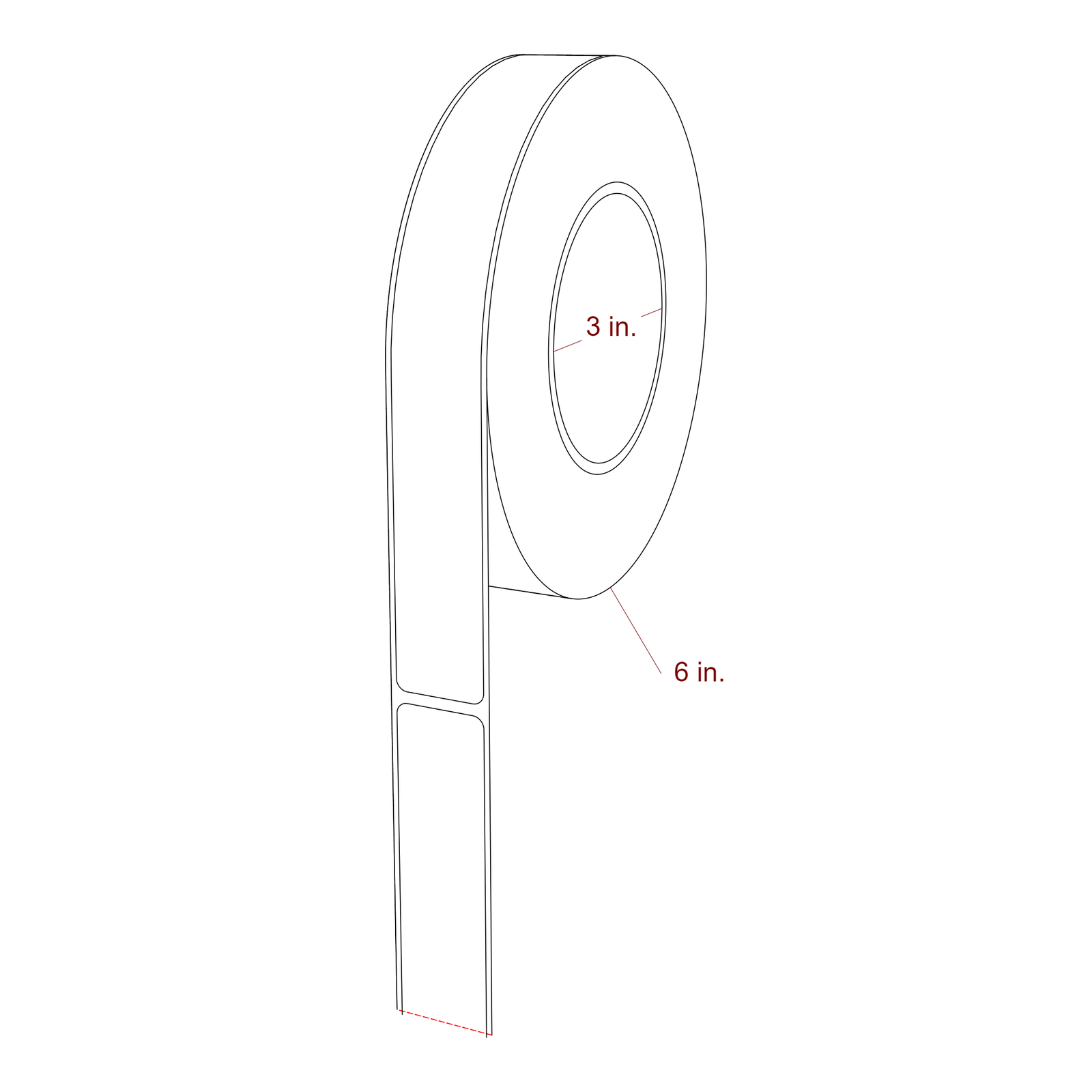 1 Inch x 8 Inch Rectangle Inkjet Label Roll - 3 Inch Core - 6 Inch Roll OD - 3D Perspective