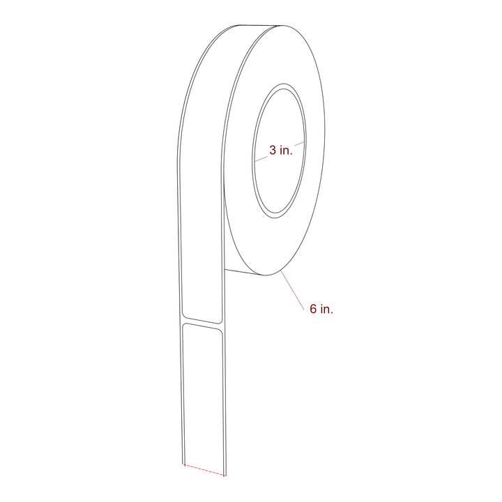 1 Inch x 8 Inch Rectangle Inkjet Label Roll - 3 Inch Core - 6 Inch Roll OD - 3D Perspective