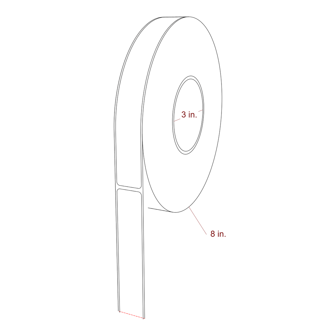 1 Inch x 8 Inch Rectangle Inkjet Label Roll - 3 Inch Core - 8 Inch Roll OD - 3D Perspective