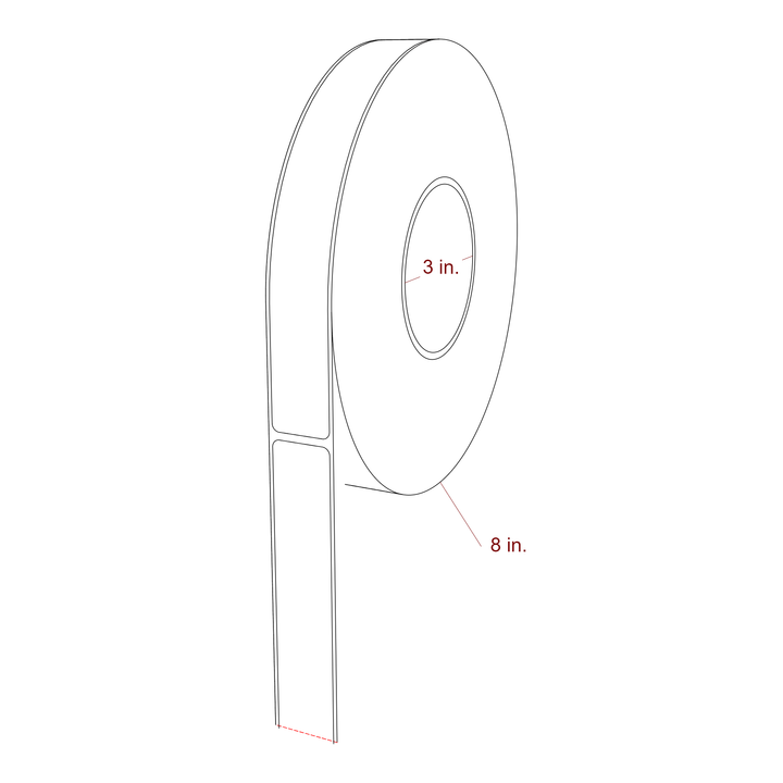 1 Inch x 8 Inch Rectangle Inkjet Label Roll - 3 Inch Core - 8 Inch Roll OD - 3D Perspective
