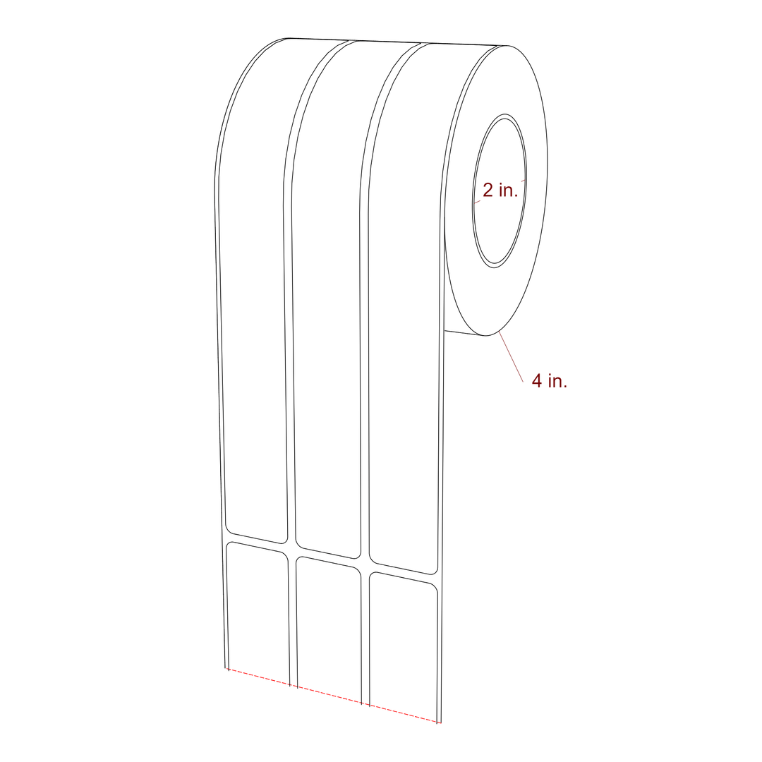1 Inch x 8 Inch Rectangle Inkjet Label Roll - 2 Inch Core - 4 Inch Roll OD - 3Up - 3D Perspective