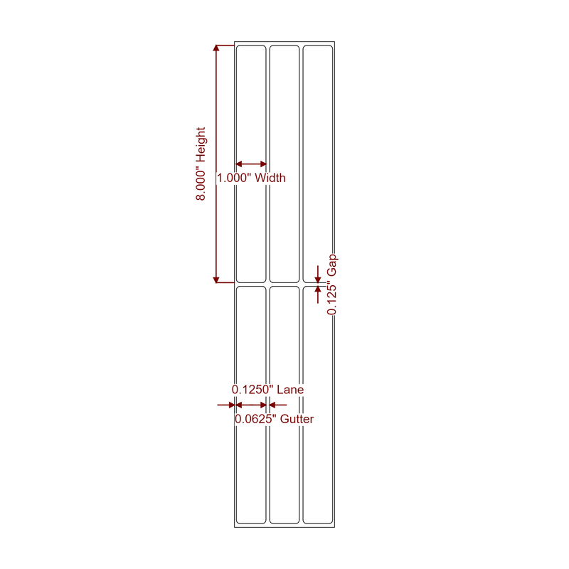 1" x 8" Inkjet Label Rolls | 3-Up | Fits Epson ColorWorks & Primera - Label Diagram