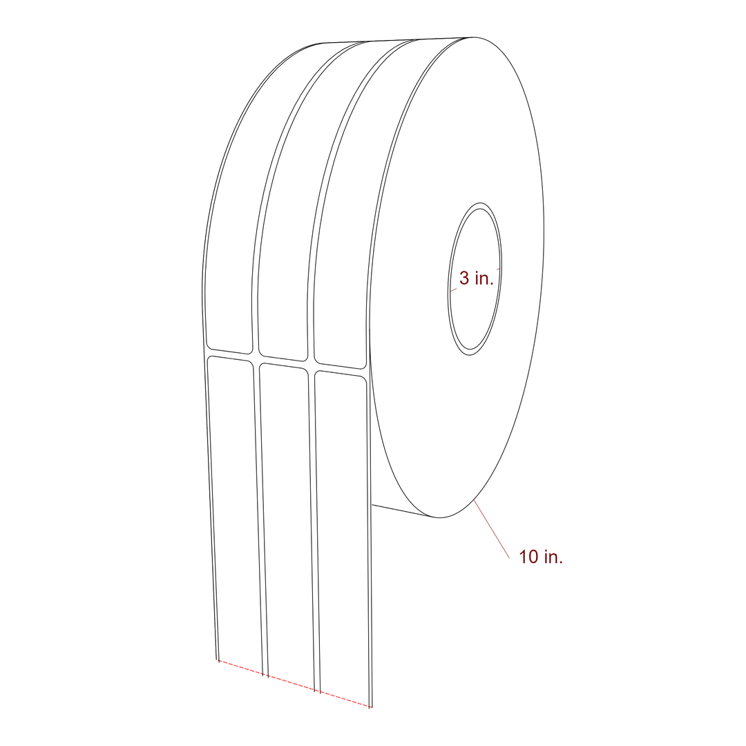 1 Inch x 8 Inch Rectangle Inkjet Label Roll - 3 Inch Core - 10 Inch Roll OD - 3Up - 3D Perspective
