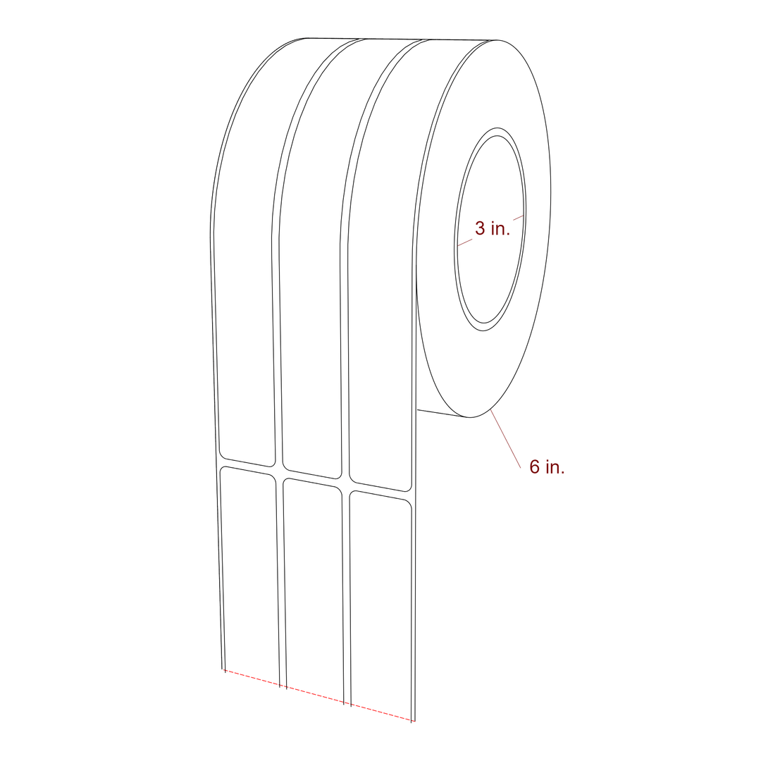 1 Inch x 8 Inch Rectangle Inkjet Label Roll - 3 Inch Core - 6 Inch Roll OD - 3Up - 3D Perspective