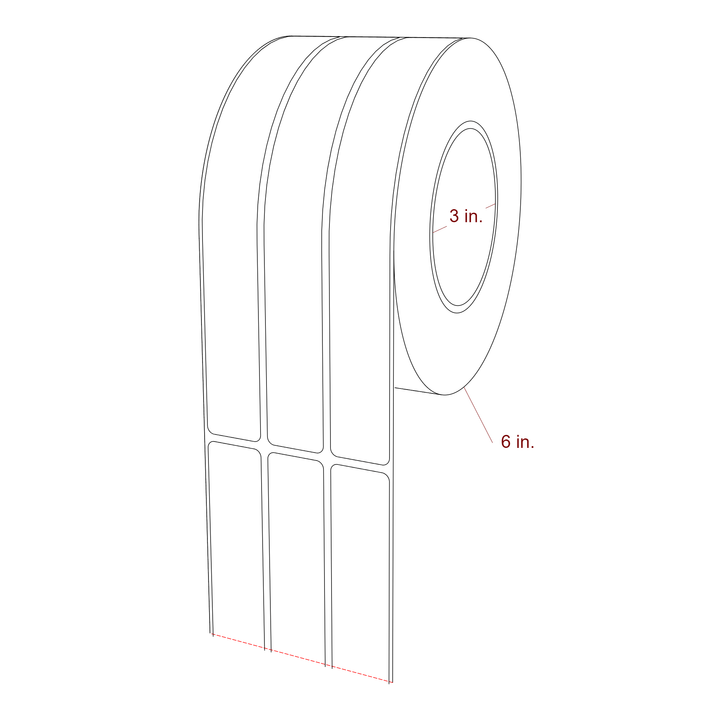 1 Inch x 8 Inch Rectangle Inkjet Label Roll - 3 Inch Core - 6 Inch Roll OD - 3Up - 3D Perspective