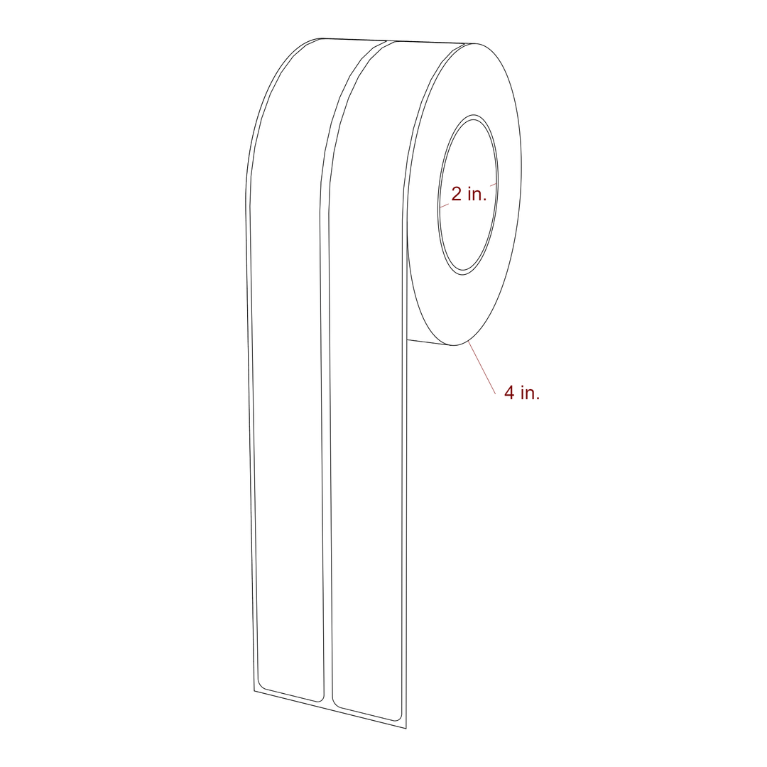 1 Inch x 9.75 Inch Rectangle Inkjet Label Roll - 2 Inch Core - 4 Inch Roll OD - 2Up - 3D Perspective