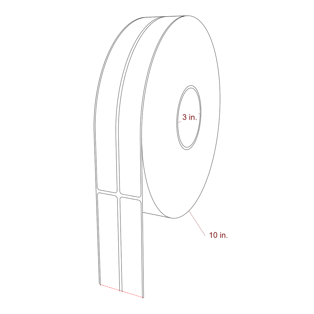 1 Inch x 9.75 Inch Rectangle Inkjet Label Roll - 3 Inch Core - 10 Inch Roll OD - 2Up - 3D Perspective
