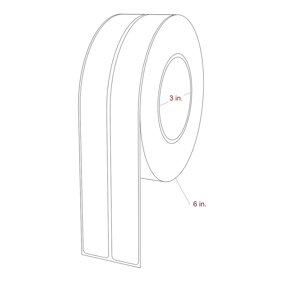 1 Inch x 9.75 Inch Rectangle Inkjet Label Roll - 3 Inch Core - 6 Inch Roll OD - 2Up - 3D Perspective