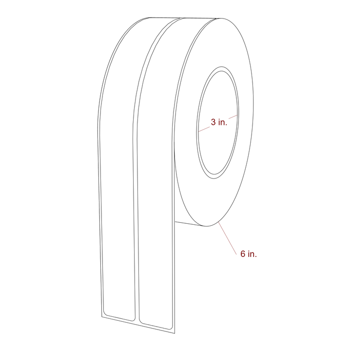 1 Inch x 9.75 Inch Rectangle Inkjet Label Roll - 3 Inch Core - 6 Inch Roll OD - 2Up - 3D Perspective