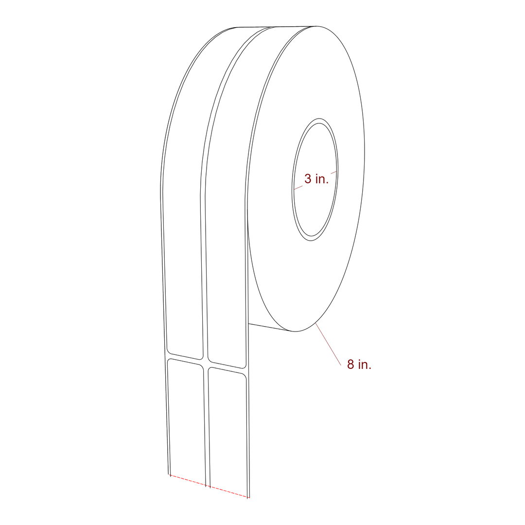 1 Inch x 9.75 Inch Rectangle Inkjet Label Roll - 3 Inch Core - 8 Inch Roll OD - 2Up - 3D Perspective