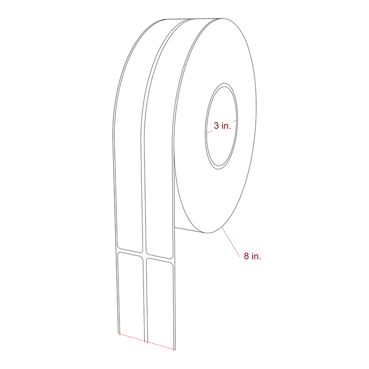 1 Inch x 9.75 Inch Rectangle Inkjet Label Roll - 3 Inch Core - 8 Inch Roll OD - 2Up - 3D Perspective