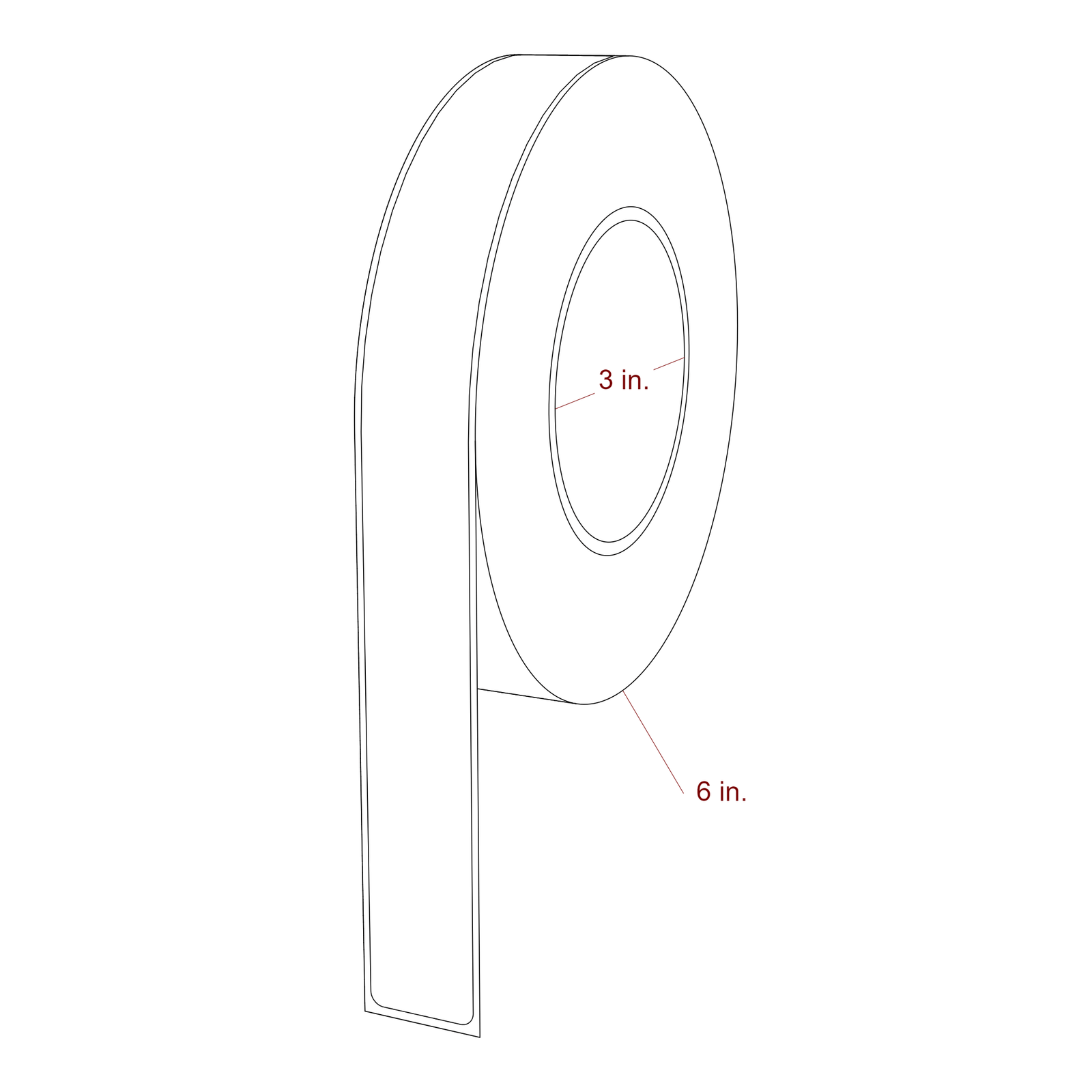 1 Inch x 9.75 Inch Rectangle Inkjet Label Roll - 3 Inch Core - 6 Inch Roll OD - 3D Perspective