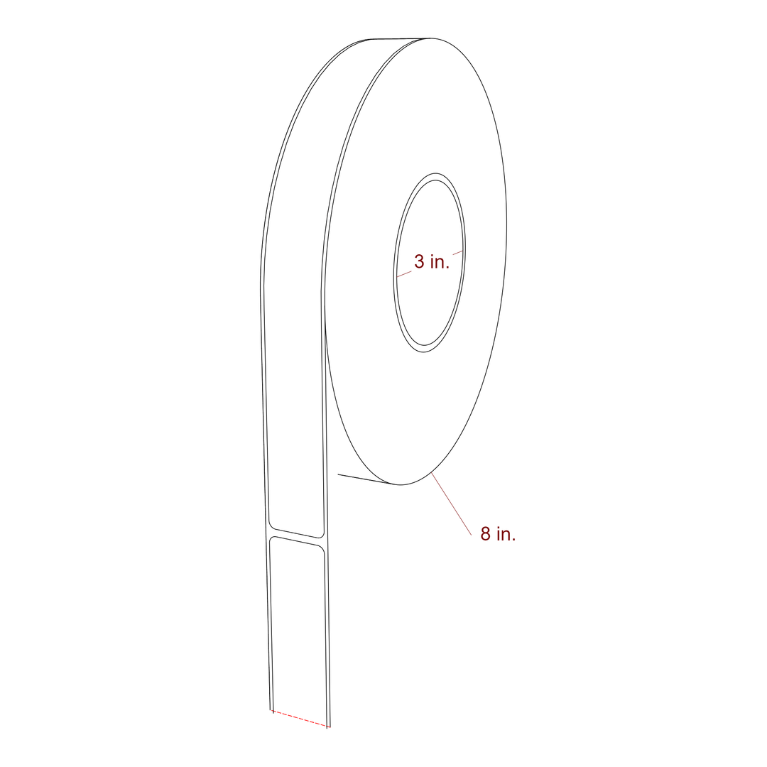 1 Inch x 9.75 Inch Rectangle Inkjet Label Roll - 3 Inch Core - 8 Inch Roll OD - 3D Perspective