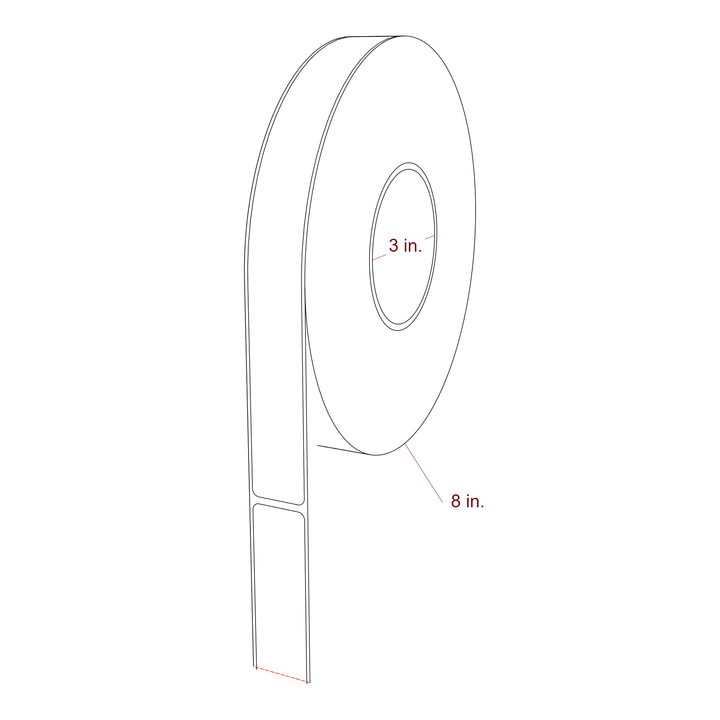 1 Inch x 9.75 Inch Rectangle Inkjet Label Roll - 3 Inch Core - 8 Inch Roll OD - 3D Perspective