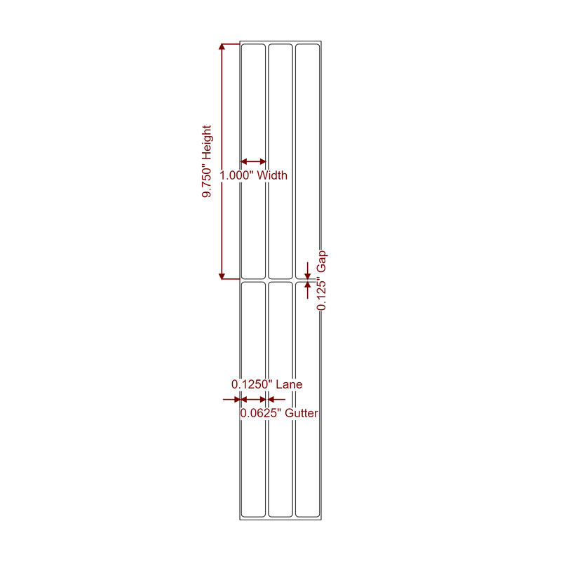 1" x 9.75" Inkjet Label Rolls | 3-Up | Fits Epson ColorWorks & Primera - Label Diagram