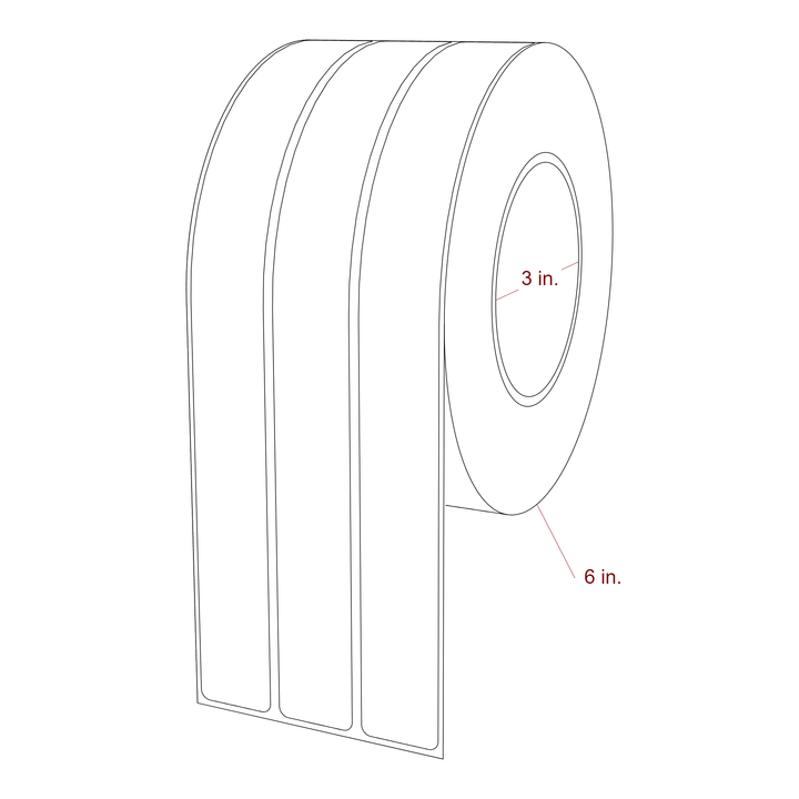 1 Inch x 9.75 Inch Rectangle Inkjet Label Roll - 3 Inch Core - 6 Inch Roll OD - 3Up - 3D Perspective