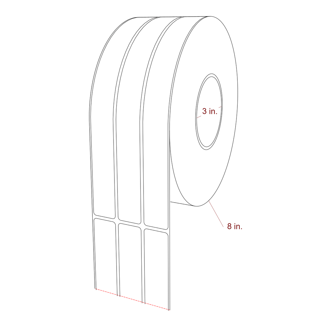 1 Inch x 9.75 Inch Rectangle Inkjet Label Roll - 3 Inch Core - 8 Inch Roll OD - 3Up - 3D Perspective