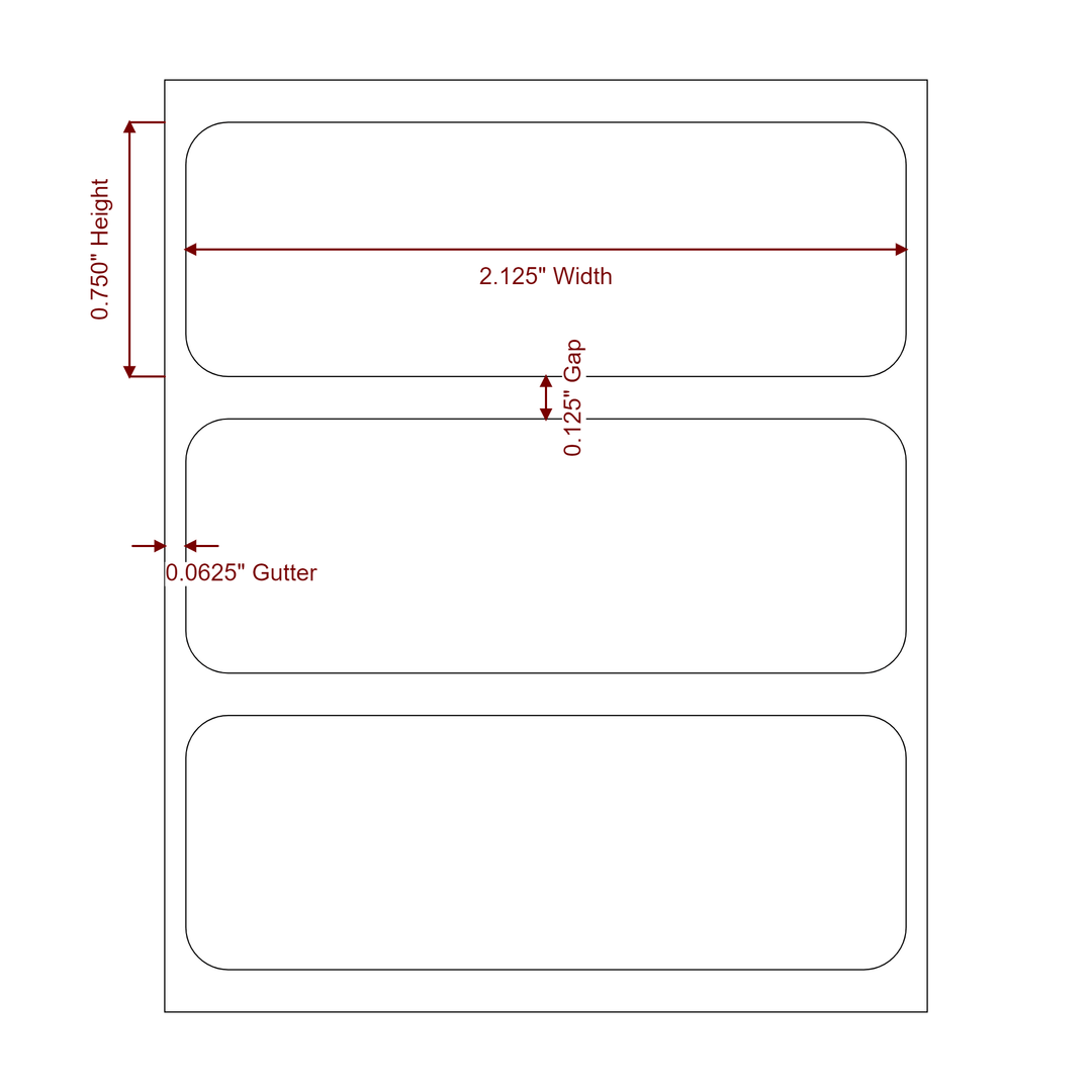2.125 Inch x 0.75 Inch Rectangle Inkjet Label Roll - 2D Drawing