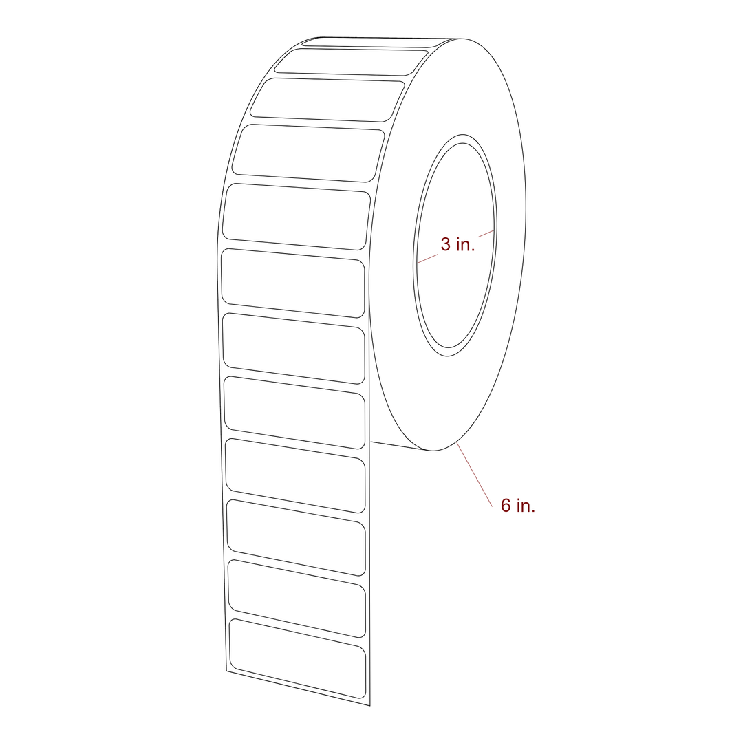 2.125 Inch x 0.75 Inch Rectangle Inkjet Label Roll - 3 Inch Core - 6 Inch Roll OD - 3D Perspective