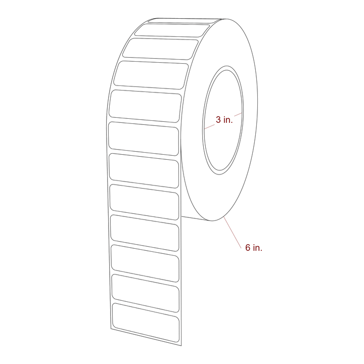 2.125 Inch x 0.75 Inch Rectangle Inkjet Label Roll - 3 Inch Core - 6 Inch Roll OD - 3D Perspective