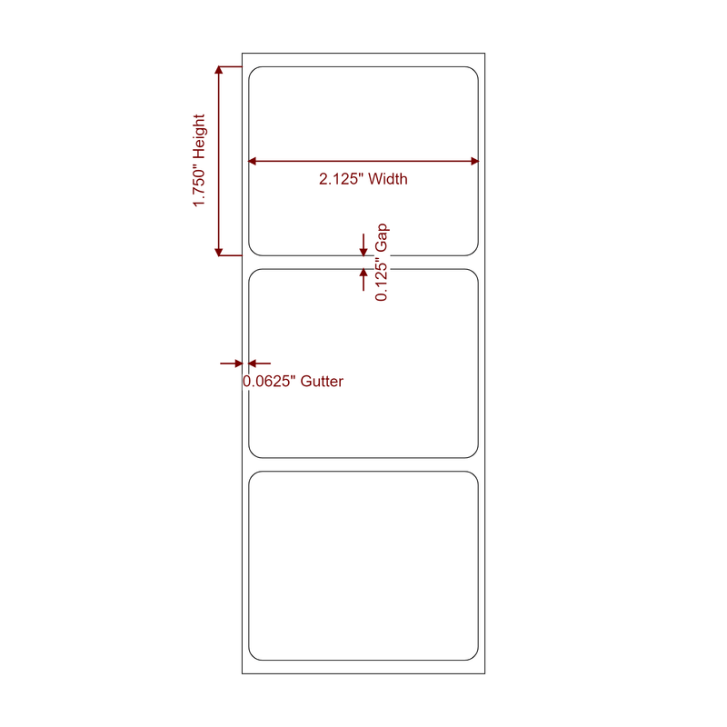 2.125" x 1.75" Inkjet Label Rolls | Fits Epson ColorWorks, VIPColor & Primera - Label Diagram