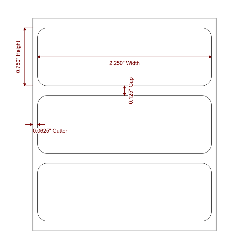 2.25 inch x 0.75 inch Rectangle White Direct Thermal Label Roll - Label Diagram