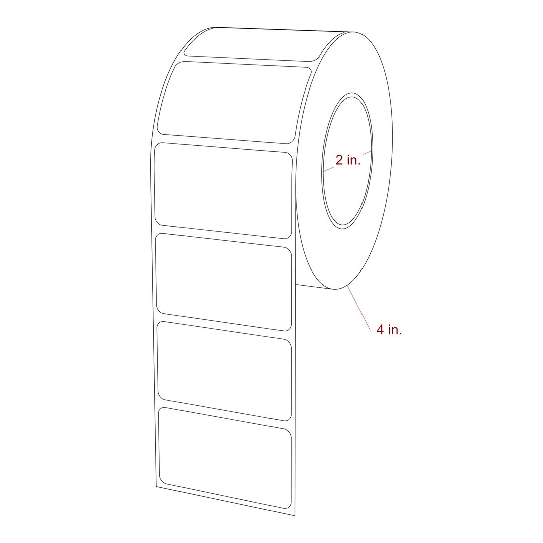 2.25 Inch x 1.25 Inch Rectangle Inkjet Label Roll - 2 Inch Core - 4 Inch Roll OD - 3D Perspective