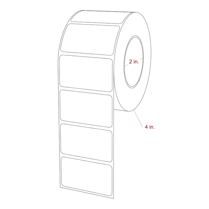 2.25 Inch x 1.25 Inch Rectangle Inkjet Label Roll - 2 Inch Core - 4 Inch Roll OD - 3D Perspective