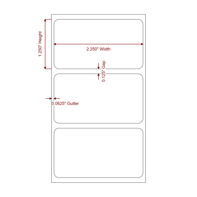 2.25 inch x 1.25 inch Rectangle White Direct Thermal Label Roll - Label Diagram
