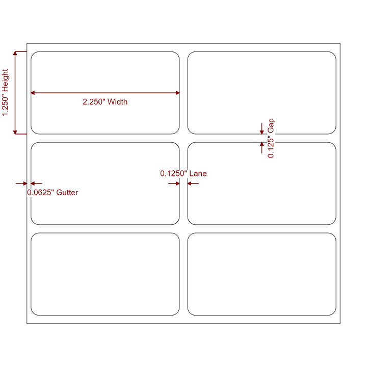 2.25 Inch x 1.25 Inch Rectangle Inkjet Label Roll - 2Up - 2D Drawing
