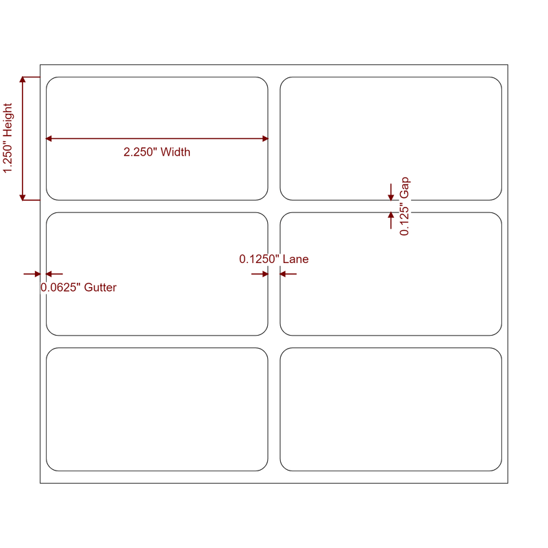 2.25" x 1.25" Inkjet Label Rolls | 2-Up | Fits Epson ColorWorks, VIPColor & Primera - Label Diagram