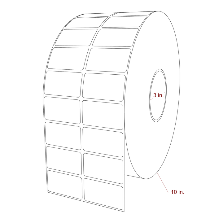 2.25 Inch x 1.25 Inch Rectangle Inkjet Label Roll - 3 Inch Core - 10 Inch Roll OD - 2Up - 3D Perspective