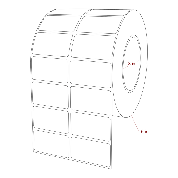 2.25 Inch x 1.25 Inch Rectangle Inkjet Label Roll - 3 Inch Core - 6 Inch Roll OD - 2Up - 3D Perspective