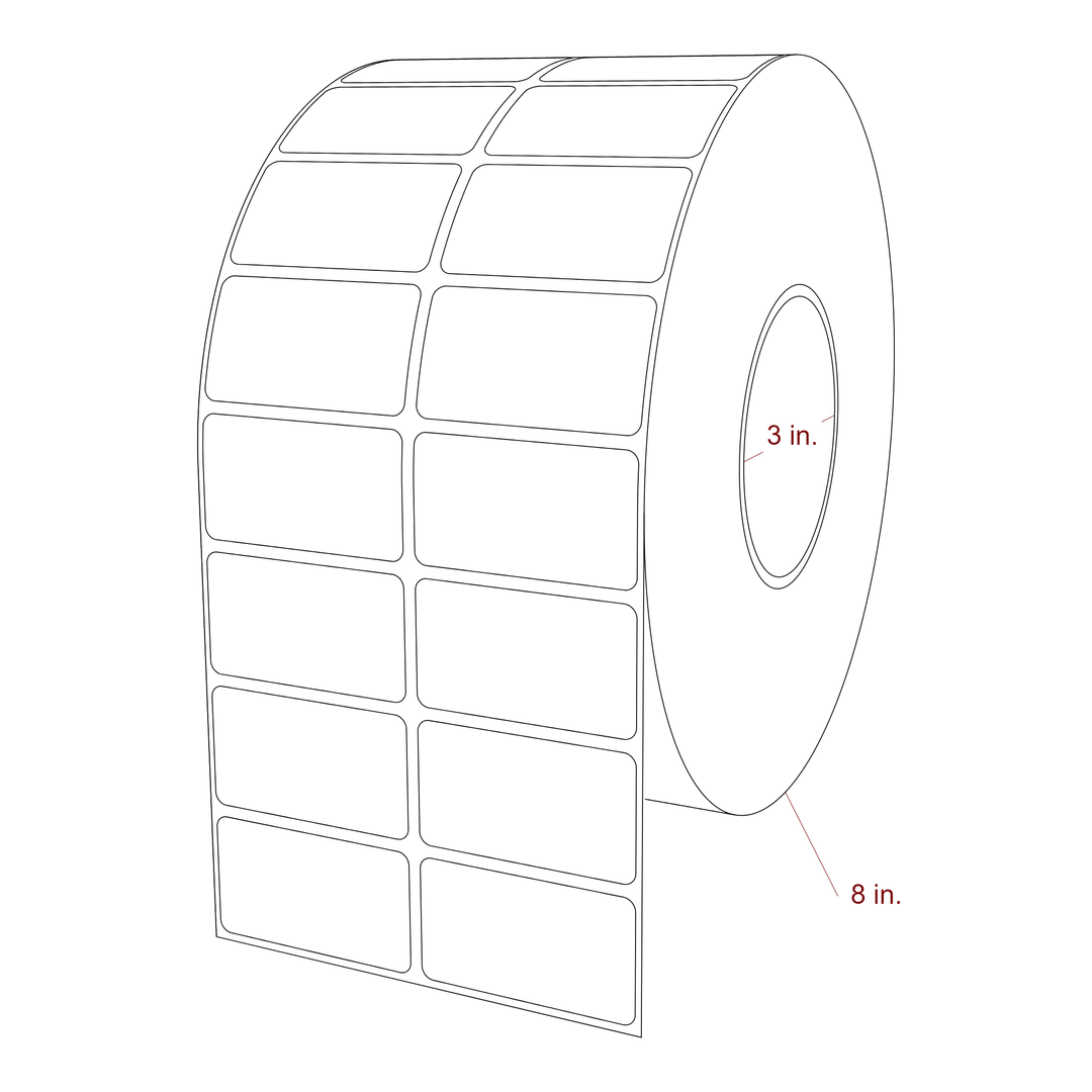 2.25 Inch x 1.25 Inch Rectangle Inkjet Label Roll - 3 Inch Core - 8 Inch Roll OD - 2Up - 3D Perspective