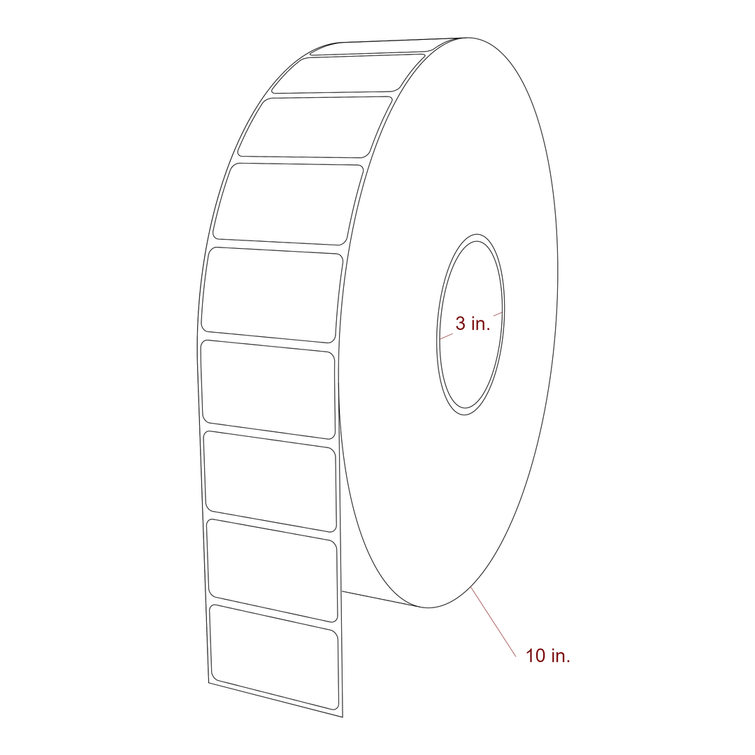 2.25 Inch x 1.25 Inch Rectangle Inkjet Label Roll - 3 Inch Core - 10 Inch Roll OD - 3D Perspective