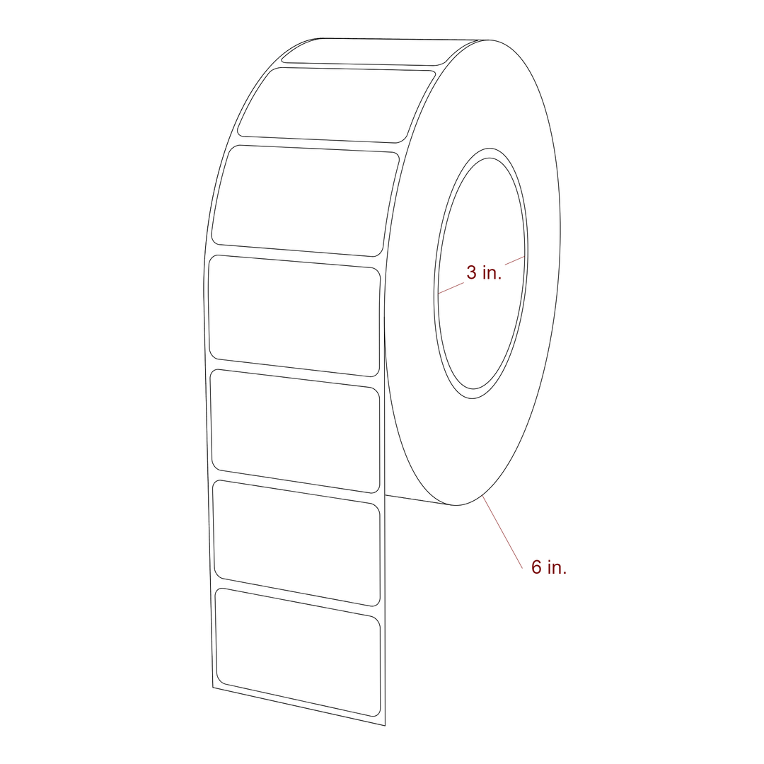 2.25 Inch x 1.25 Inch Rectangle Inkjet Label Roll - 3 Inch Core - 6 Inch Roll OD - 3D Perspective