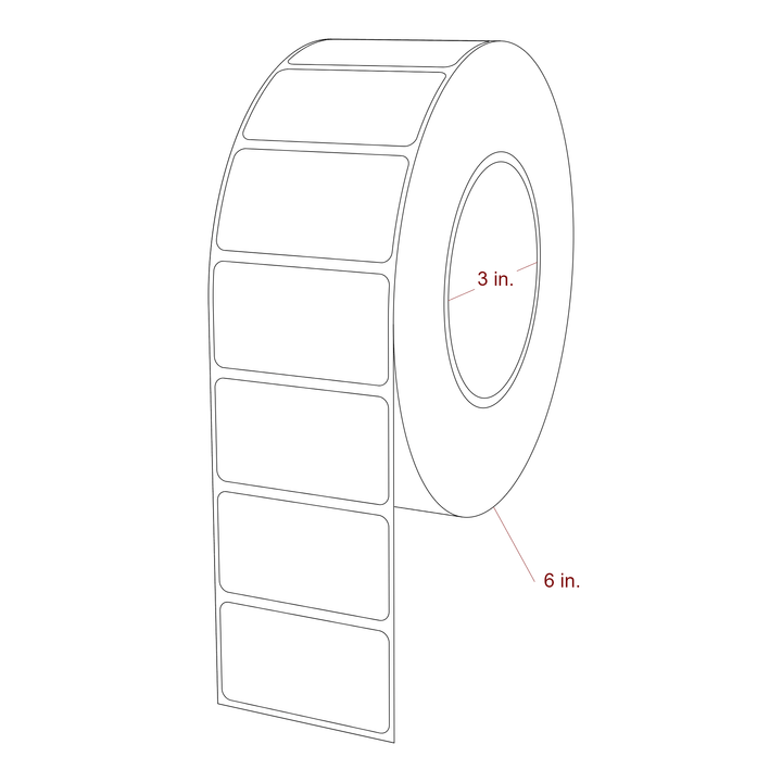 2.25 Inch x 1.25 Inch Rectangle Inkjet Label Roll - 3 Inch Core - 6 Inch Roll OD - 3D Perspective