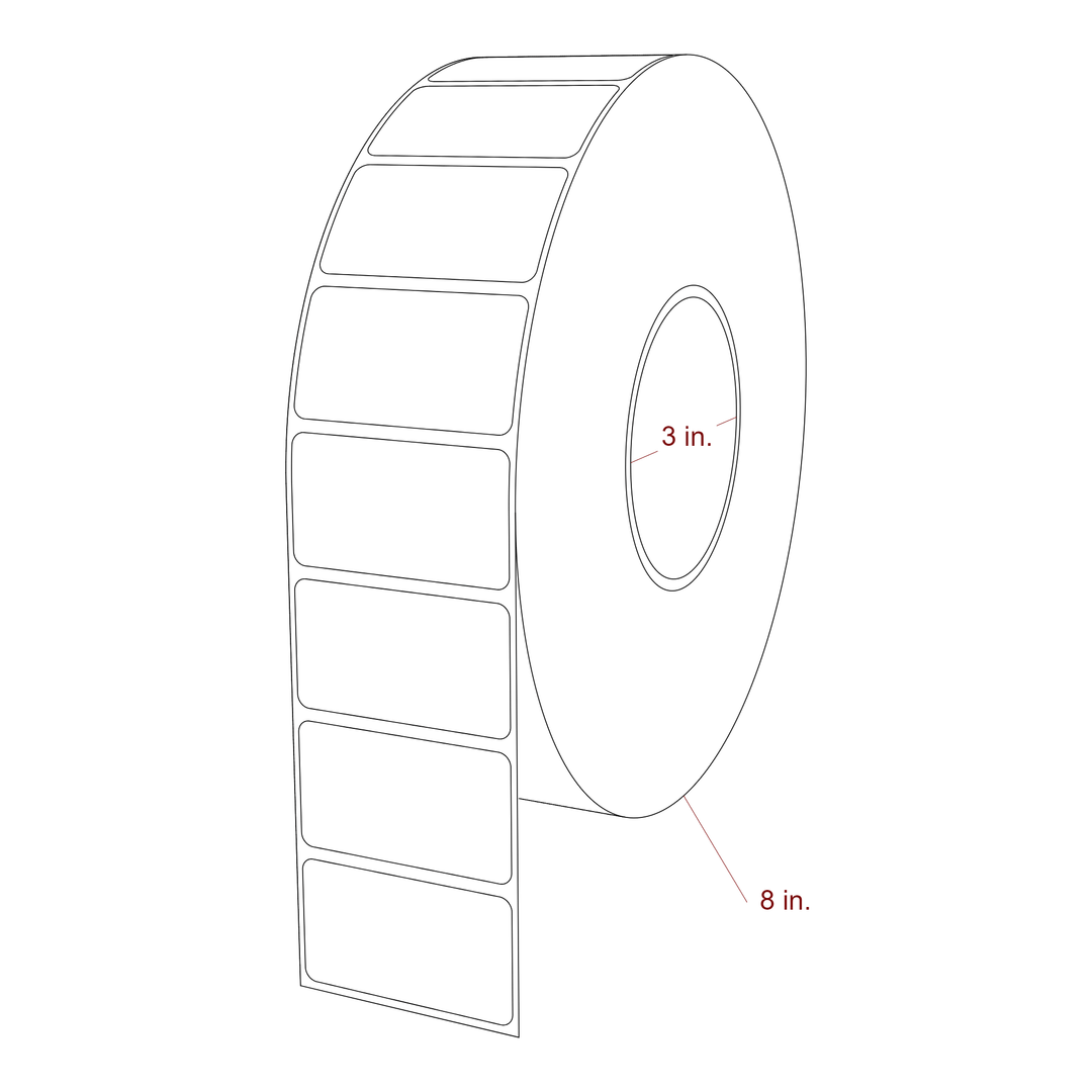 2.25 Inch x 1.25 Inch Rectangle Inkjet Label Roll - 3 Inch Core - 8 Inch Roll OD - 3D Perspective