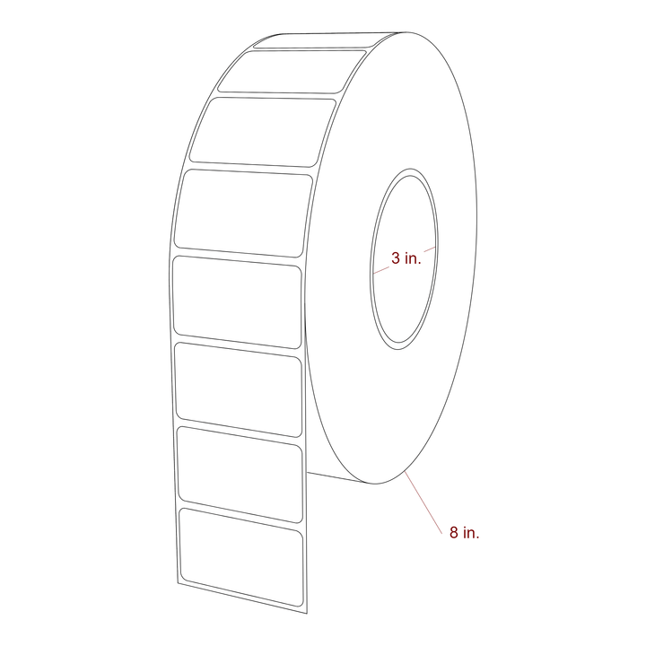 2.25 Inch x 1.25 Inch Rectangle Inkjet Label Roll - 3 Inch Core - 8 Inch Roll OD - 3D Perspective