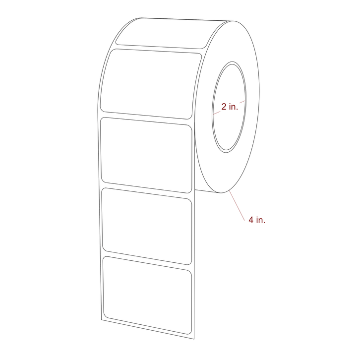 2.25 Inch x 1.5 Inch Rectangle Inkjet Label Roll - 2 Inch Core - 4 Inch Roll OD - 3D Perspective