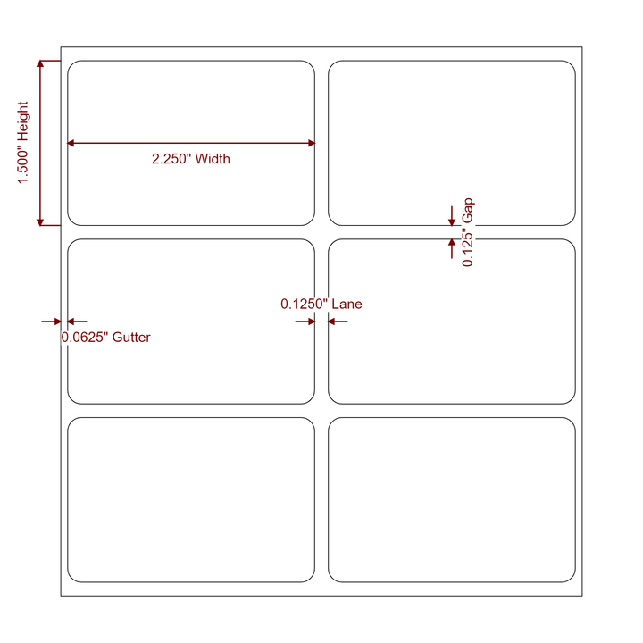 2.25 Inch x 1.5 Inch Rectangle Inkjet Label Roll - 2Up - 2D Drawing