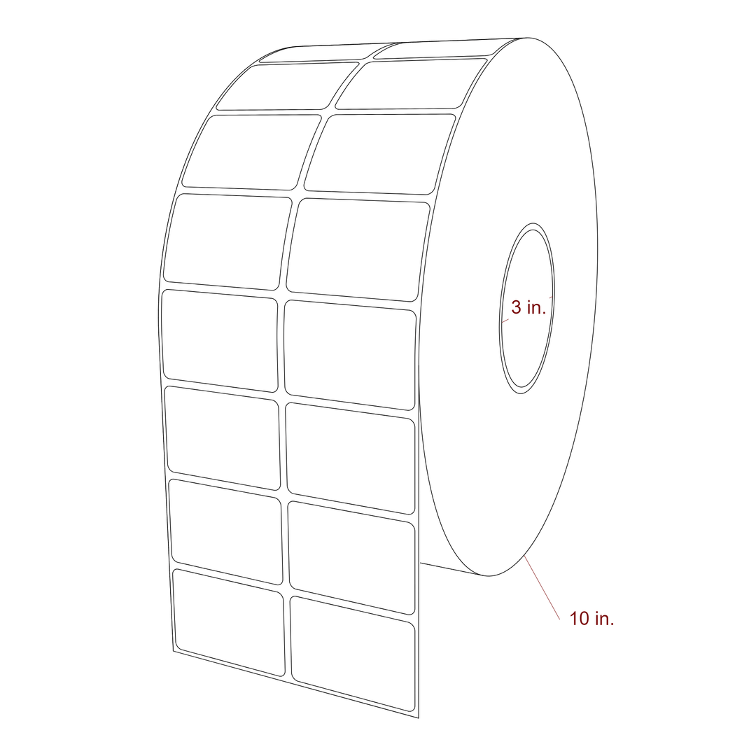 2.25 Inch x 1.5 Inch Rectangle Inkjet Label Roll - 3 Inch Core - 10 Inch Roll OD - 2Up - 3D Perspective