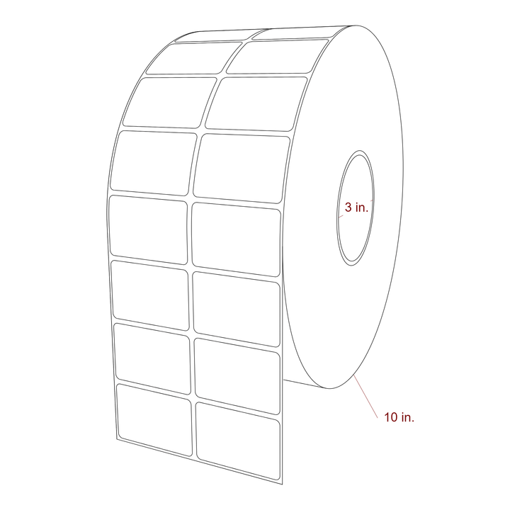2.25 Inch x 1.5 Inch Rectangle Inkjet Label Roll - 3 Inch Core - 10 Inch Roll OD - 2Up - 3D Perspective