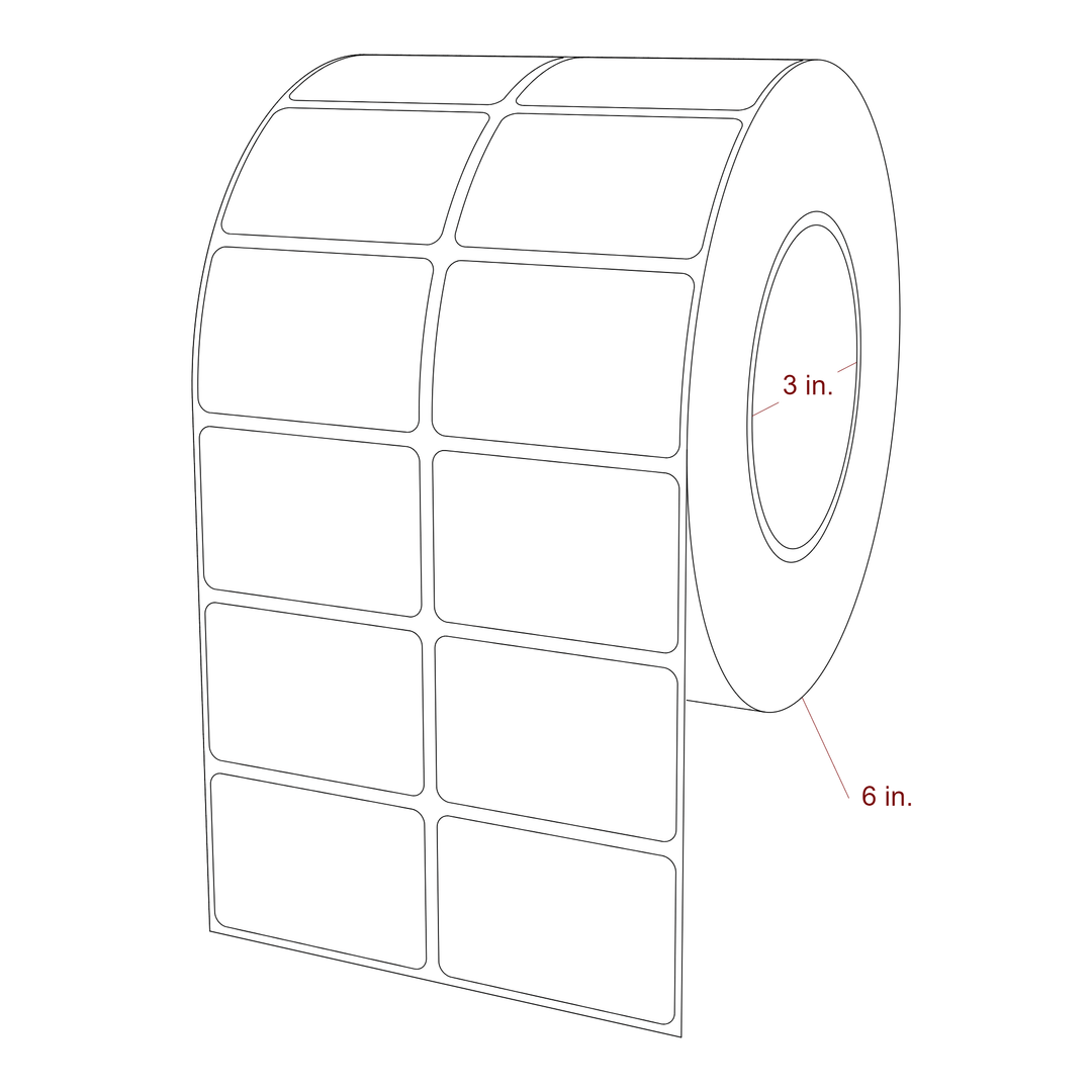 2.25 Inch x 1.5 Inch Rectangle Inkjet Label Roll - 3 Inch Core - 6 Inch Roll OD - 2Up - 3D Perspective