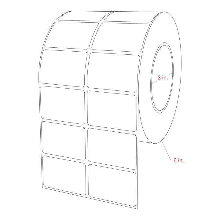 2.25 Inch x 1.5 Inch Rectangle Inkjet Label Roll - 3 Inch Core - 6 Inch Roll OD - 2Up - 3D Perspective
