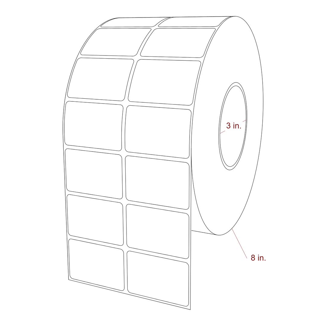 2.25 Inch x 1.5 Inch Rectangle Inkjet Label Roll - 3 Inch Core - 8 Inch Roll OD - 2Up - 3D Perspective