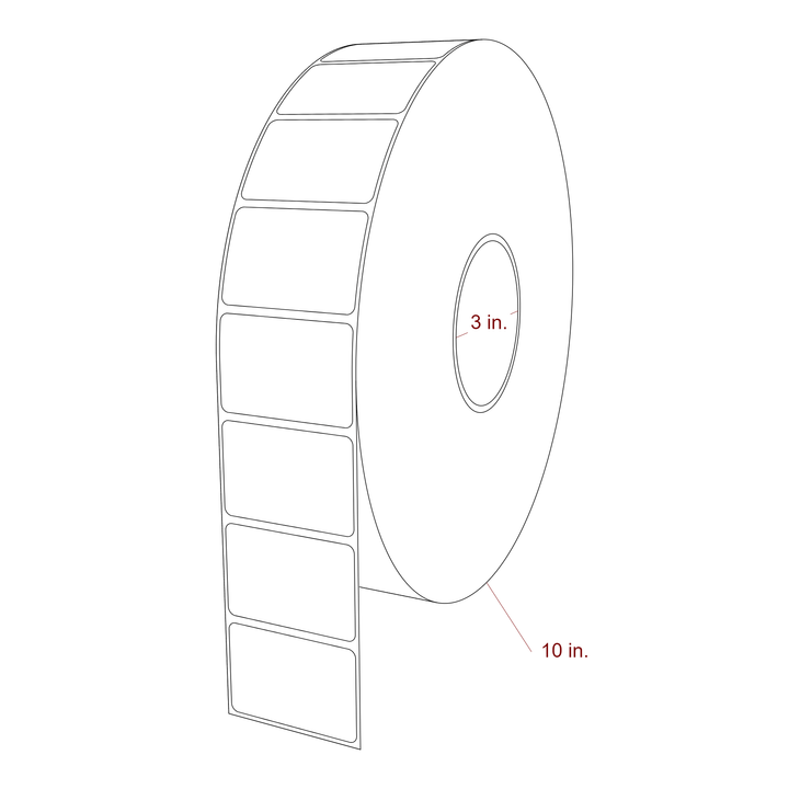 2.25 Inch x 1.5 Inch Rectangle Inkjet Label Roll - 3 Inch Core - 10 Inch Roll OD - 3D Perspective