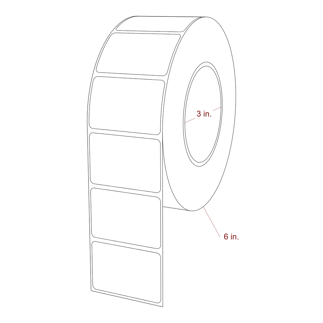 2.25 Inch x 1.5 Inch Rectangle Inkjet Label Roll - 3 Inch Core - 6 Inch Roll OD - 3D Perspective