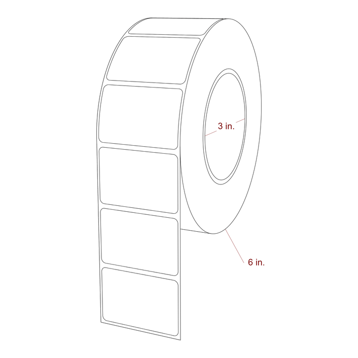 2.25 Inch x 1.5 Inch Rectangle Inkjet Label Roll - 3 Inch Core - 6 Inch Roll OD - 3D Perspective